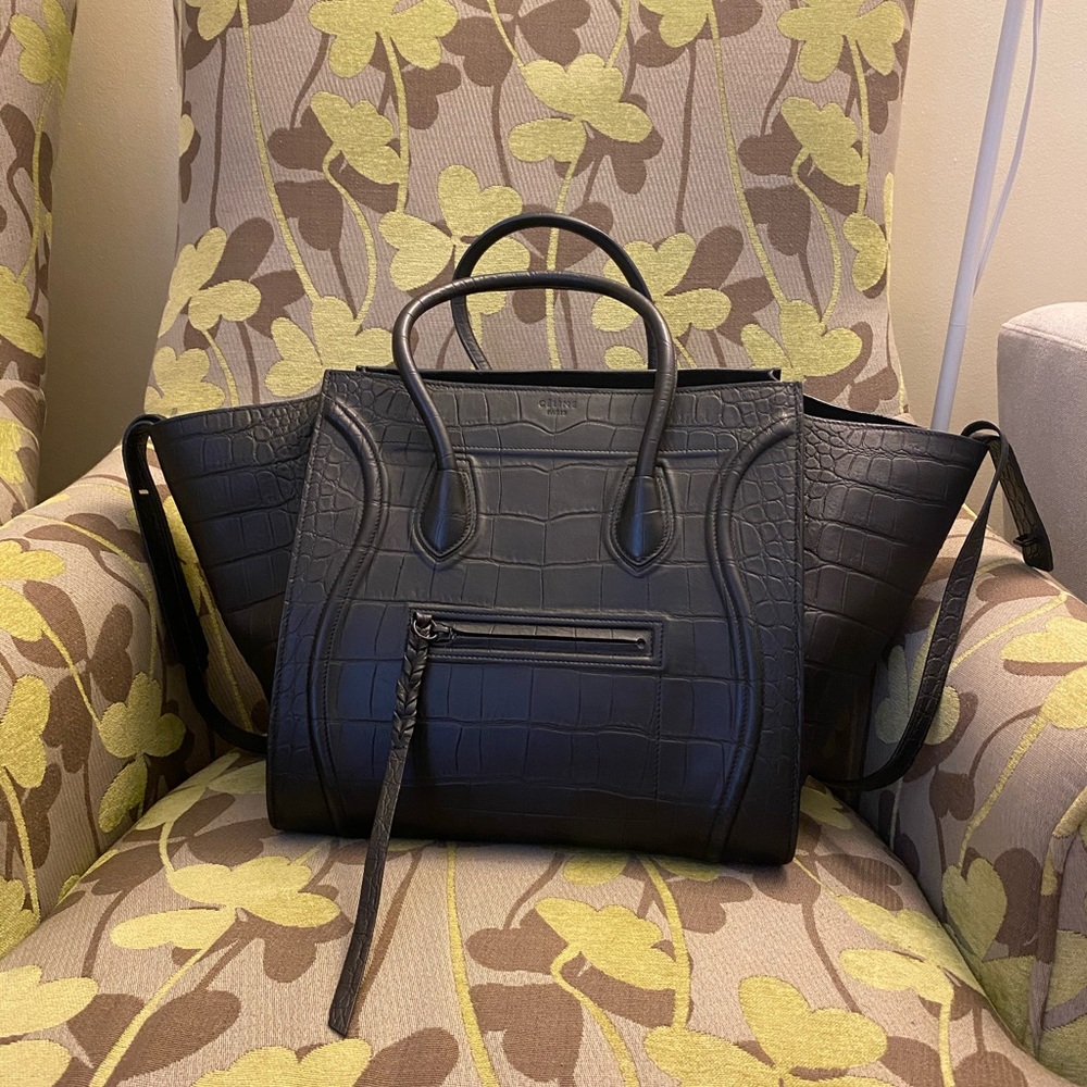 CELINE crocodile embossed phantom medium bag